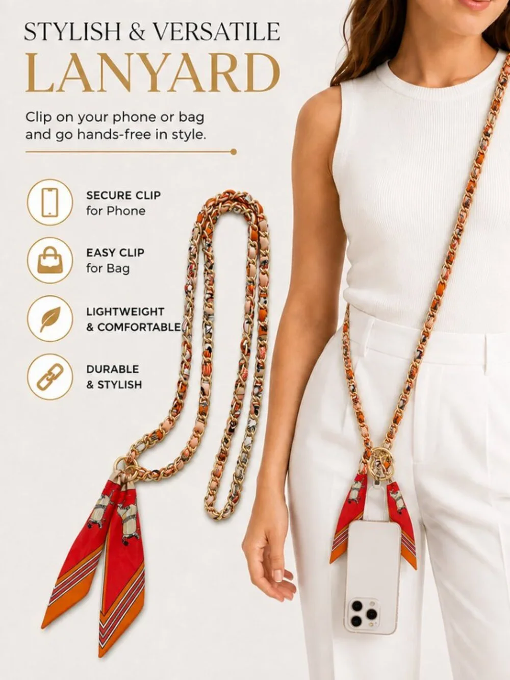 Ribbon Chain Phone Crossbody Lanyard with clear Tether Patch